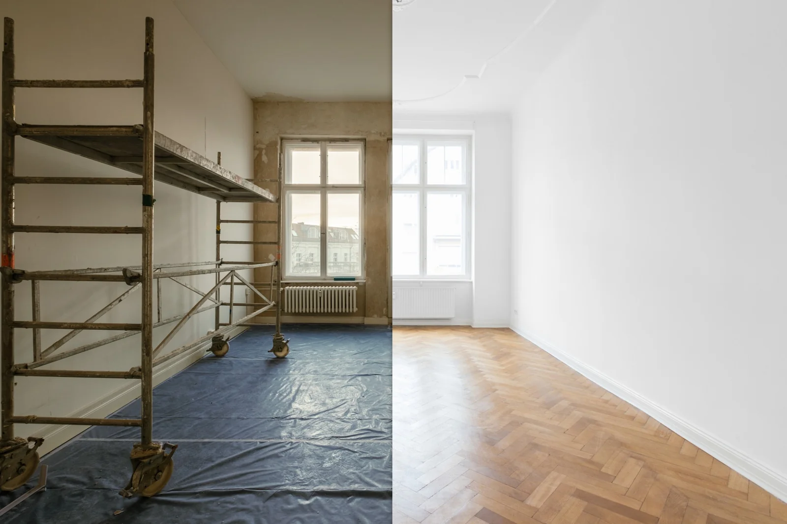 Before and after of drywall repair and paint